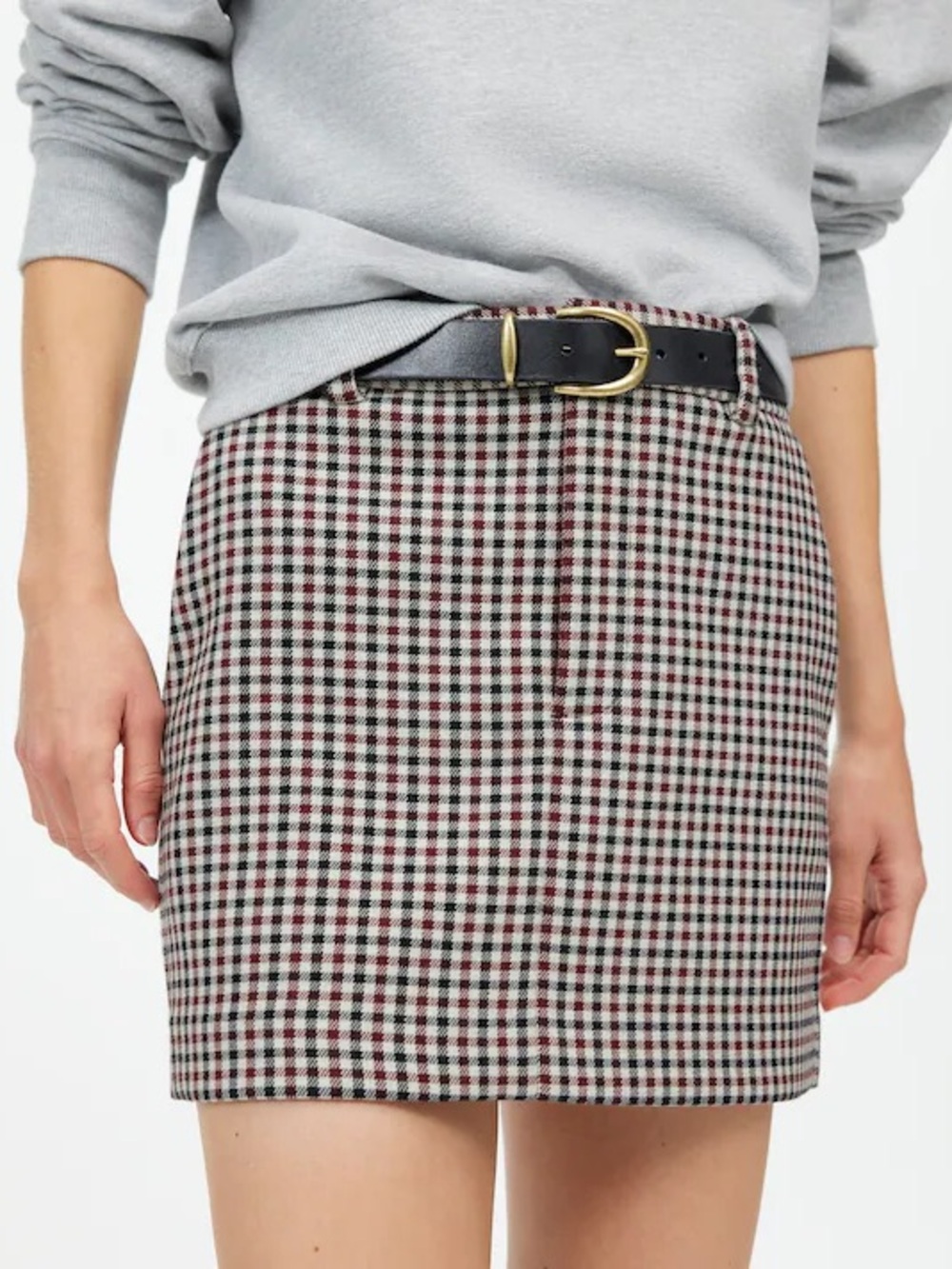 Madewell Plaid Houndstooth Suiting Mini Skirt Aroma Burgundy Navy Size 00 - Picture 2 of 16